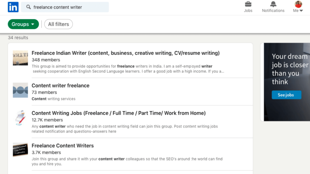 content writer linkedin group