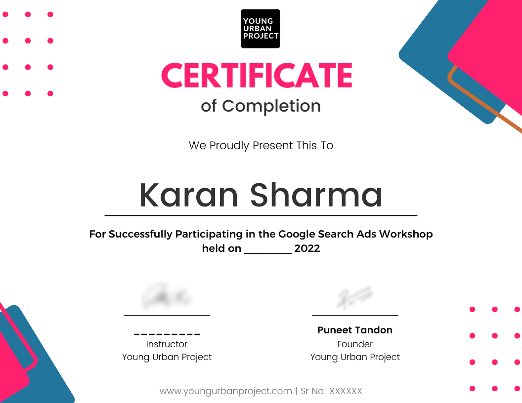 Certificate - Google Search Ads - Young Urban Project