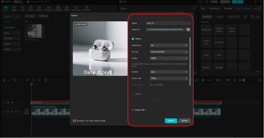 Capcut export for e-commerce use