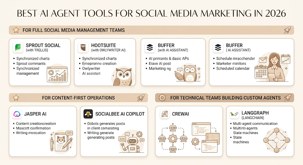 AI Agents for Social Media Marketing: How Autonomous Systems Are Replacing Manual Social Media Work in 2026 6 AI Agents for Social Media Marketing