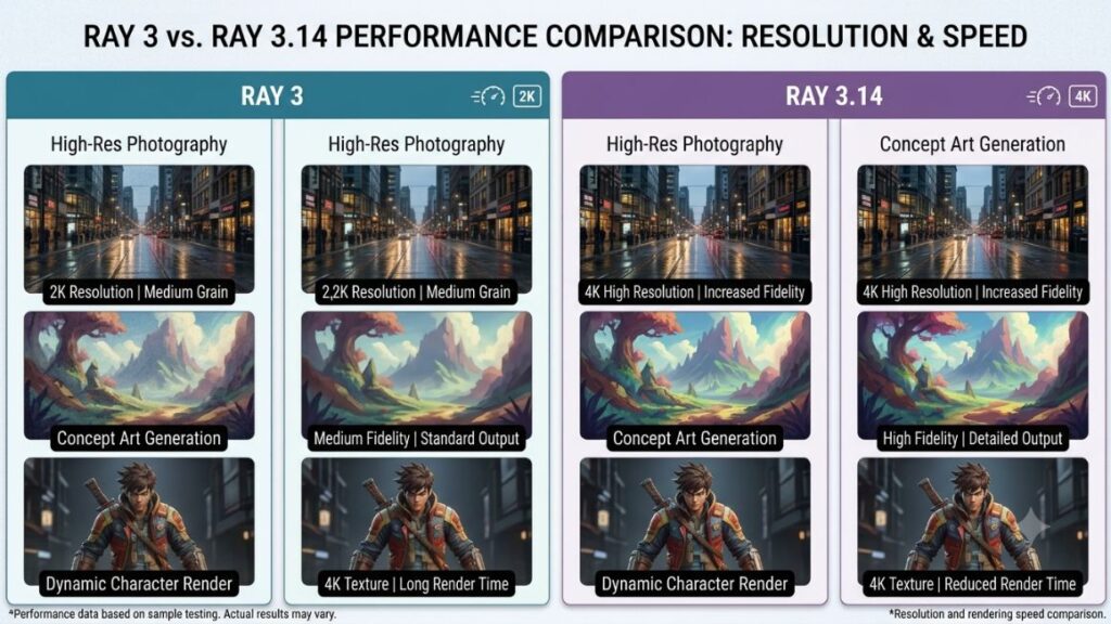 10 Best Kling AI Alternatives for AI Video Generation in 2026 3 Comparison screenshot of Ray3 vs Ray3.14 output speed and resolution
