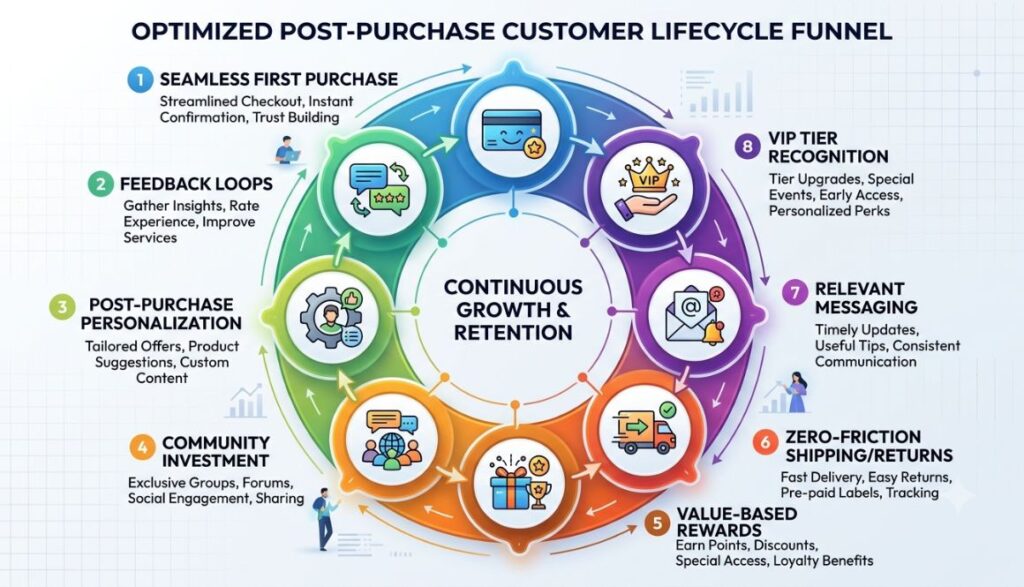 How to Build Brand Loyalty That Actually Lasts in 2026? 3 8 step brand loyalty framework diagram for D2C customer retention