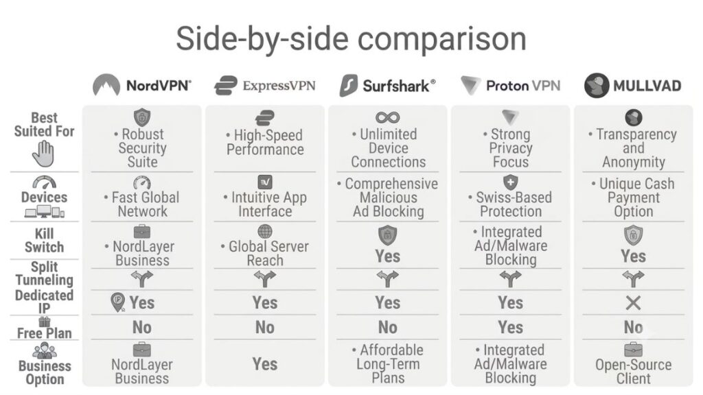 Best VPNs for Remote Workers: Security, Speed, and Streaming Access Compared 2 Best VPNs for Remote Workers - side by side comparison