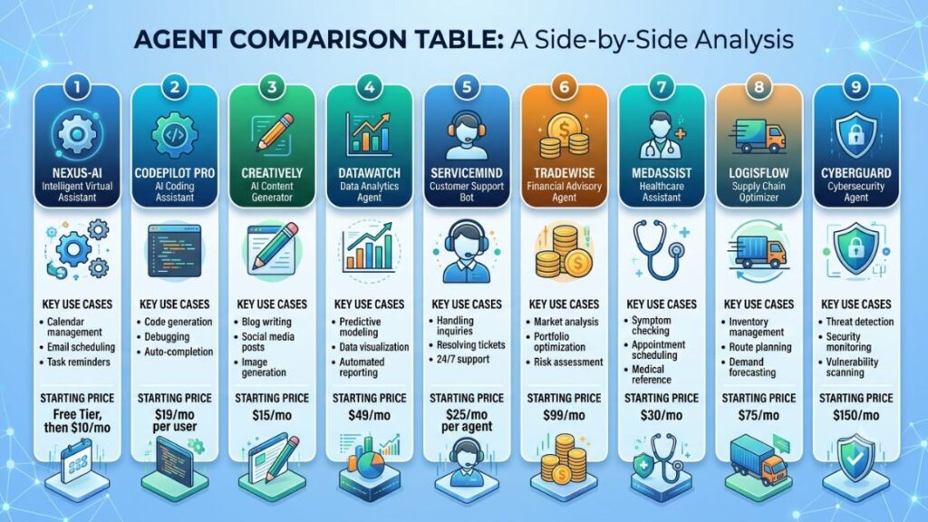 Best AI Agent for Marketing: How to Choose the Right One for Your Stack in 2026? 3 side-by-side comparison table of the nine agents, use case, and starting price
