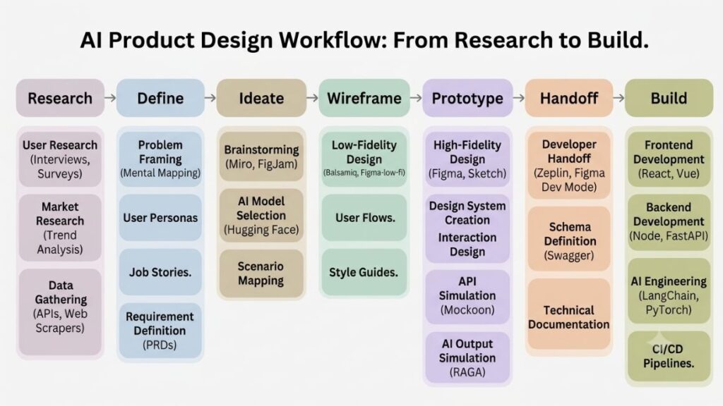 AI Tools for Product Designers: Best Tools in 2026 2 Diagram of the AI product design workflow