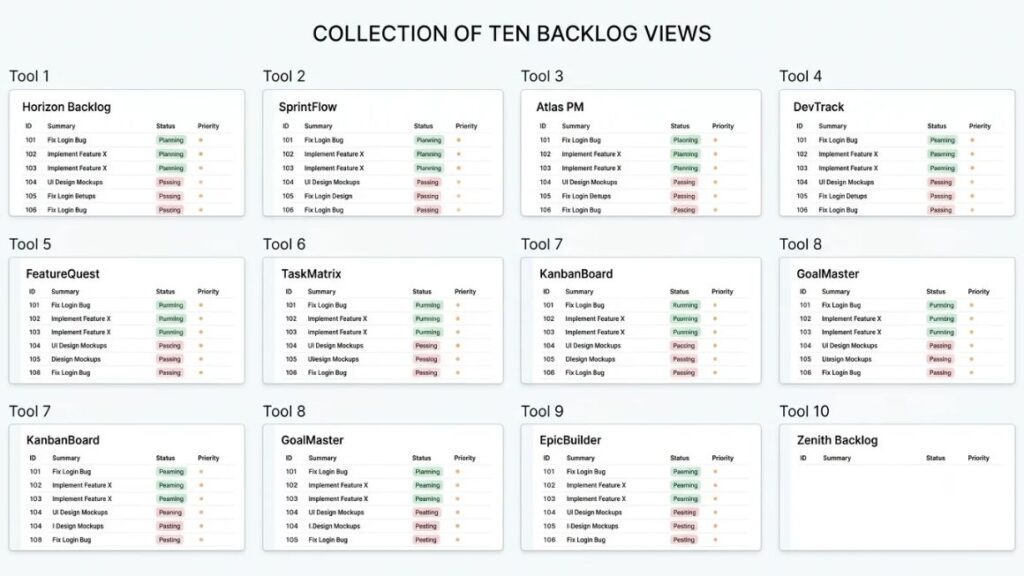 10 Best Product Backlog Management Tools in 2026: Features, Pros, Cons & How to Choose 2 Best Product Backlog Management Tools - screenshot collage of the ten tools' backlog views, one thumbnail per tool