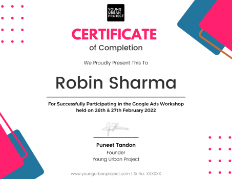 Young Urban Project Certificate - Google Ads Workshop